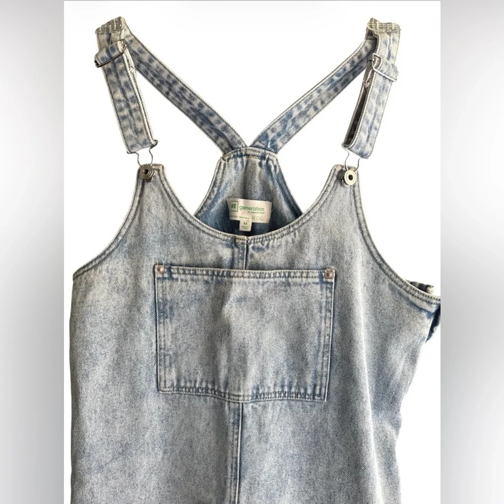 Regeneration By Celebrity Pink Daisy Mini Dress Overall Denim Jumper M - Picture 3 of 5